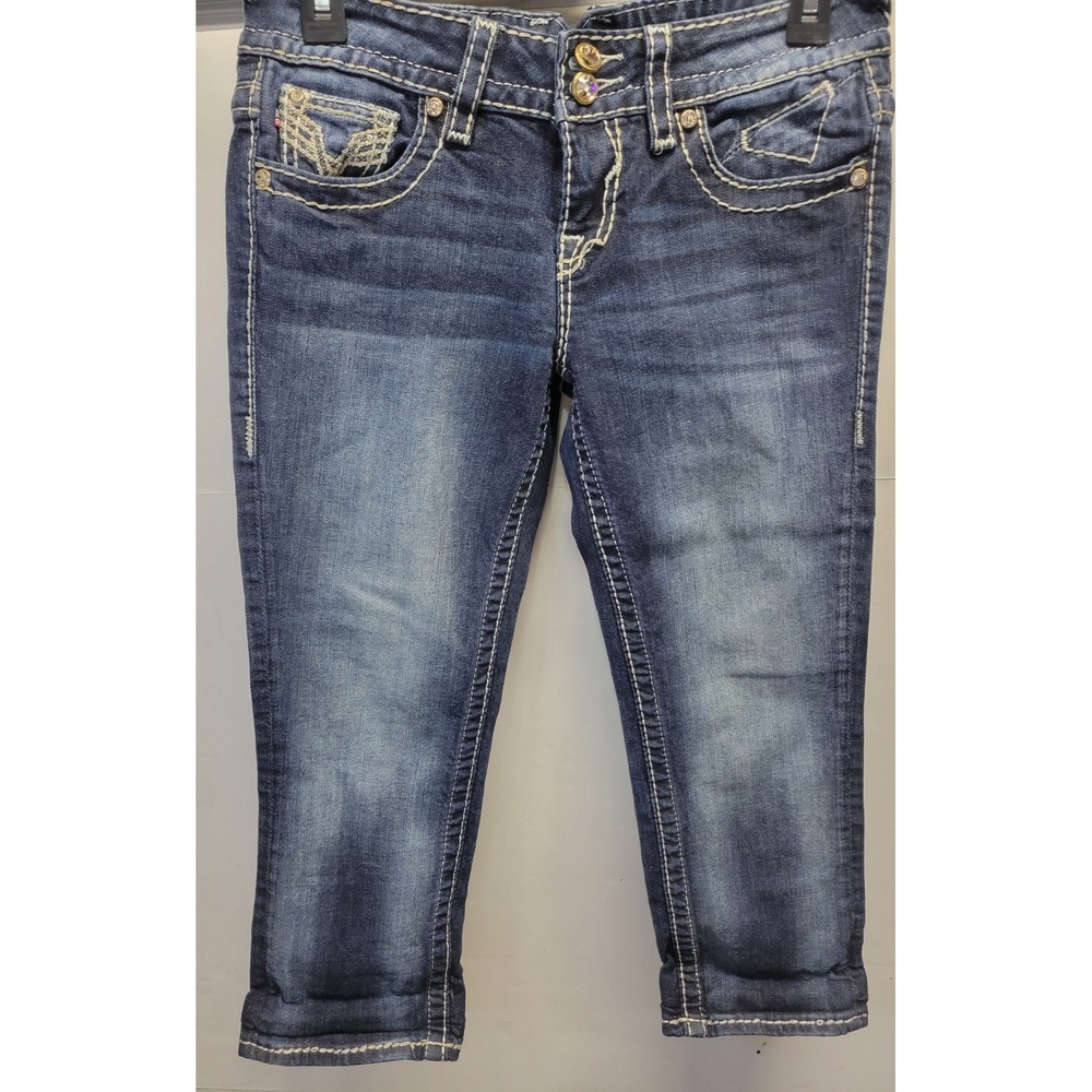 Vigoss New York Capri‎ Jeans Embellished Pockets Rhinestones Sequins Size 3/4